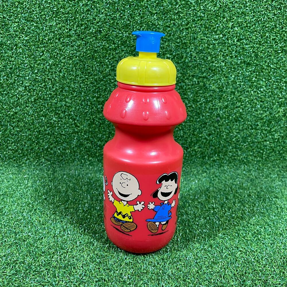 VTG Trudeau Red Peanuts Charlie Brown Lucy Plastic Drinking Water Bottle 14oz